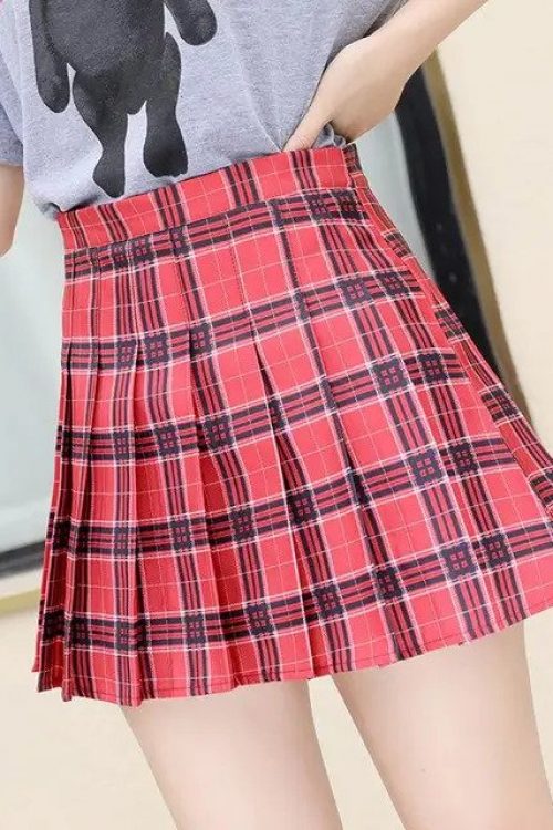 High waist pleated plaid skirts