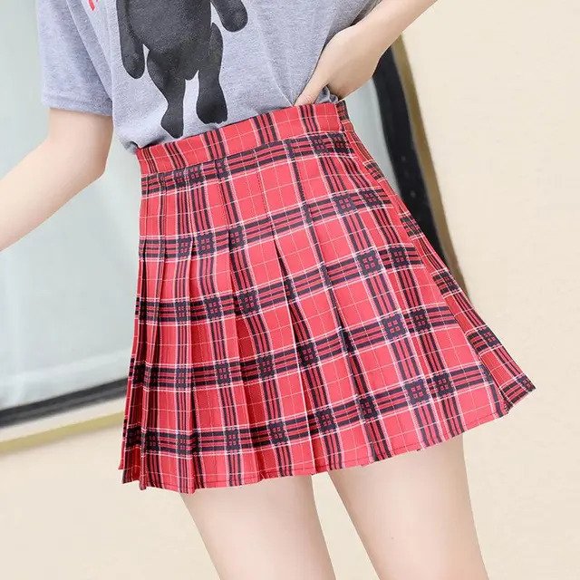 High waist pleated plaid skirts